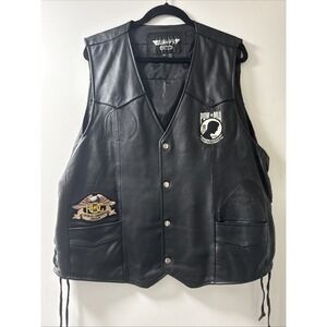 POW MIA MOTORCYCLE LEATHER VEST JACKET‎ MEN'S 2XL / XXL